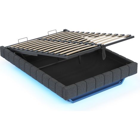 Lit coffre rembourré 160x200 cm gris avec éclairage LED, cadre suspendu sans tête de lit (1/5)