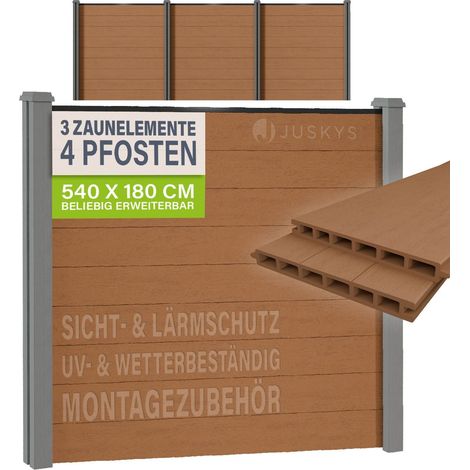 Recinzione in WPC con elementi e pali Set da 3 Schermatura in WPC color teak (1/2)