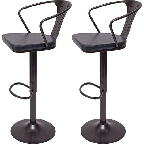 2er-Set Barhocker HHG-443b, höhenverstellbar mit Armlehne, Tresenhocker Barstuhl Industrial drehbar vintage schwarz-grau