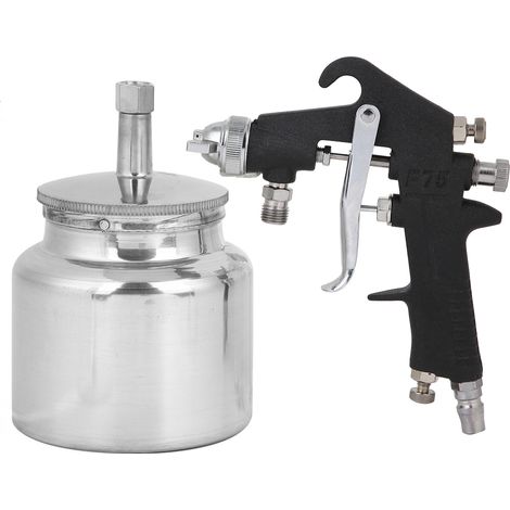 Pistolet pneumatique de peinture, pistolet à peinture noir mat diamant, buse 1,5 mm, godet inférieur, modèle F-75-S, outil de pulvérisation professionnel pour aérographe et revêtement (1/5)