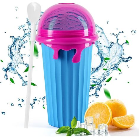 Slushy Maker Cup, 500ml Frozen Squeeze Cup in Silicone with Straw and Spoon 2 in 1, Slushy Ice Cream Cup with Cleaning Brush, Slushy Cup for Preparing Various Smoothies - Blue
