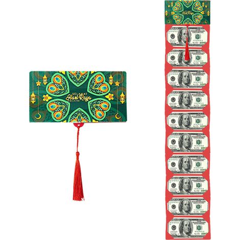 (Paon vert) (8 emplacements pour cartes) Enveloppe pliante rouge verte malaisienne avec fente pour carte coulissante créative - Enveloppe d'anniversaire (1/2)