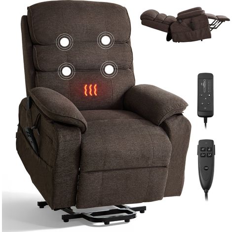 Fauteuil Releveur Électrique, Double Moteur, Fauteuil de Relaxation avec Fonction Chauffante et Massage, pour Personnes Âgées, Télécommande et Réglage en Continu, Tissu Chenille, Marron (1/5)