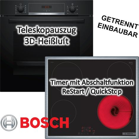 HERDSET BOSCH Backofen Teleskopauszug EcoClean Direct + Elektrokochfeld Timer autark 60cm