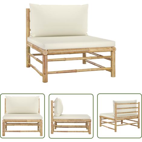 INLIFE Canapé central de jardin avec coussins blanc crème Bambou (1/5)