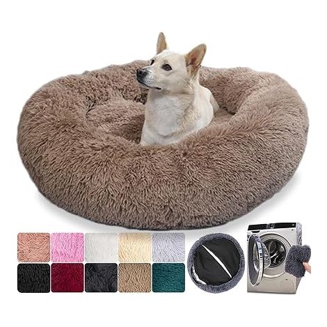 Panier Rond Dehoussable pour Chien, Coussin Donut Amovible et Lavable, Lit Taille Orthopedique (4XL:110cm, Marron) (1/5)
