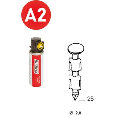 2 000 Pointes Annelées Inox en Bande 25° (Pack) - 28x25 mm + 2 Cartouches de Gaz Jaune - D-Work