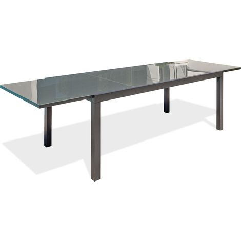 Table de jardin 12 places en aluminium – Plateau en verre avec rallonge discrète – Résistante aux intempéries – DCB GARDEN