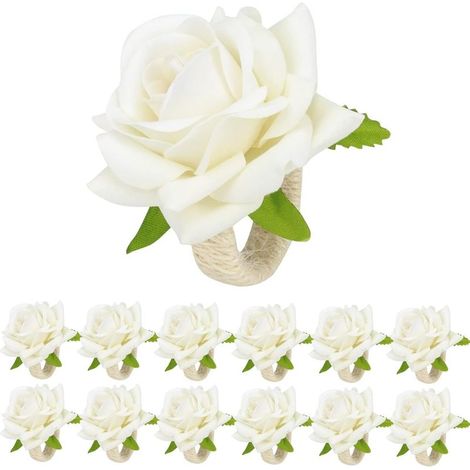 12 Pièces Blanc Rond Serviette de Table Fleurs de Serviette Mariage , Fleur pour Le Banquet de Mariage décoration de dîner de Pâques de Noël (1/4)
