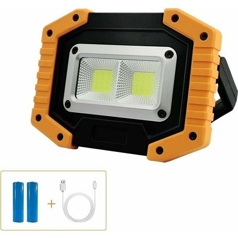Rechargeable LED Floodlight, 30W 2000lm Construction Site Floodlight, Work Light with 2 x COB, Portable USB LED Floodlight for Camping, 3 Modes, Battery Included (1 Pack) MUMU (1/4)