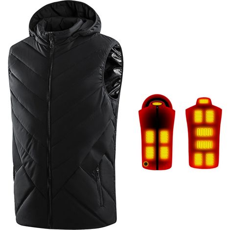 Beheizbare Weste mit USB-Anschluss für Damen und Herren. Temperaturregulierbare Körperheizweste mit integriertem Heizkissen für Outdoor-Aktivitäten wie Skifahren, Wandern und Camping. Schwarz, Herreng