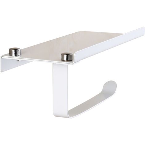 Porte-papier toilette Acier Inoxydable Blanc Étagère Téléphone Sans Perçage Design Moderne Salle de Bain Hôtel Robuste (1/5)