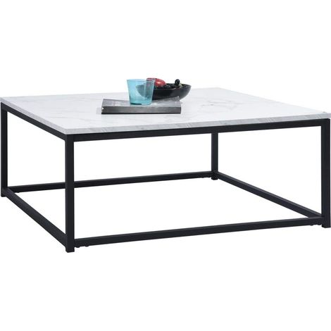 Tavolino Divano Salotto Quadrato Design Moderno Industriale Legno Effetto Marmo (1/5)