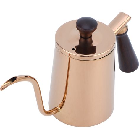 Bouilloire Café 700ml en Acier Inoxydable 304 Bec Verseur Long Pot à Dégoulinement Poignée en Bois Doré Rose
