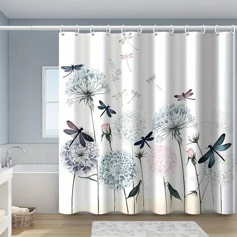 Rideau de douche imprimé pissenlit libellule aquarelle, rideau de douche décoration de salle de bain, universel pour toutes les saisons 180200cm (1/5)