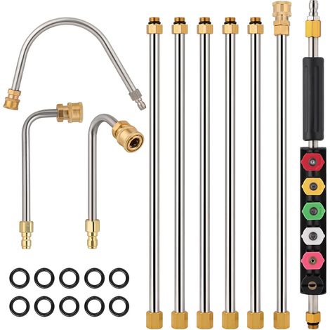 4000 PSI Pressure Washer Extension Kit, Curved Shafts 3 angled rods + 6 nozzles 1/4 inch quick connector, for roof, windows, gutters precise jet, height access (1/5)