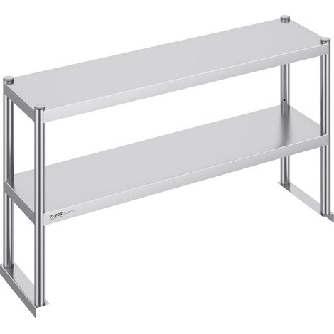 VEVOR Scaffale a Doppio Piano 305 x 1219 x 600 mm Scaffale in Acciaio Inossidabile a Doppio Livello,  Altezza Regolabile, Tavolo da Lavoro di Preparazione per Scaffale per Cucina, Ristorante, Officina