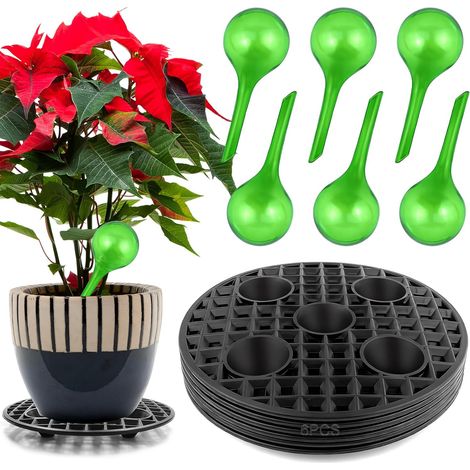 Lot de 6 grilles de drainage, pots de fleurs en plastique, coussinets en maille, 20 cm, avec 6 machines d'arrosage, grille, pot de fleurs rond pour intérieur, balcon, extérieur, jardin (1/5)