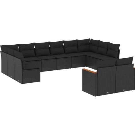 Maison Exclusive - Set Divani da Giardino 12 pz con Cuscini Nero in Polyrattan (1/5)