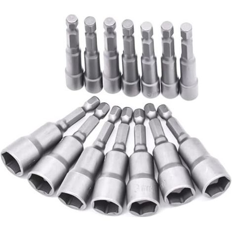14 douilles de tournevis 6-19 mm – Adaptateur d'embout, tête hexagonale pour perceuse à main, tournevis électrique, clé à douille (acier à roulement de haute qualité) (1/5)