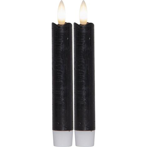 Bougies bâton LED avec minuterie NOIRES Lot de 2 pour l'intérieur avec fonction minuterie 6 heures VRAIE CIRE Hauteur 15 cm pour les bougies Diamètre