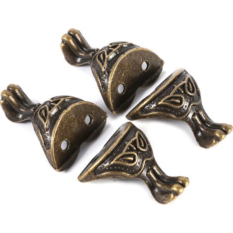Lot de 4 boîtes à bijoux en laiton antique, coffret en bois avec pieds décoratifs et protections d'angle, style vintage (1/5)