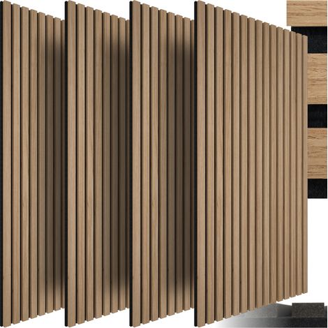 Tectake – Lot de 4 panneaux acoustiques 60 x 120 cm – MDF et placage bois véritable – Absorption acoustique pour bureaux et salons - BOIS 60 X (1/5)