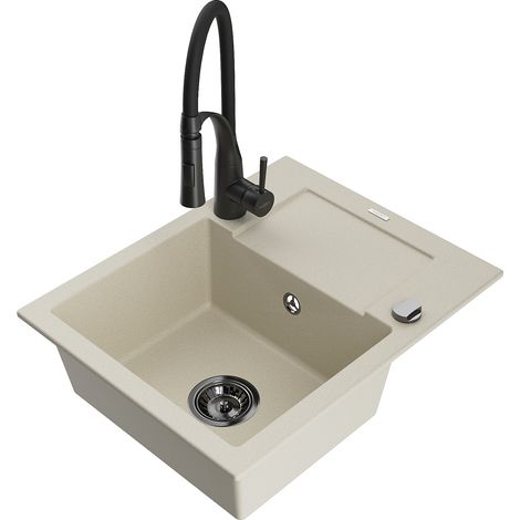 Mexen Enzo granitspüle 1-becken mit abtropffläche und küchenarmatur Aster, beige - 6506-69-73450-70-B (1/5)