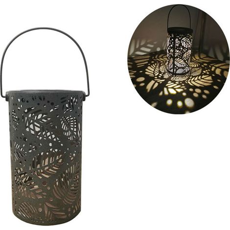 Lanterne solaire de jardin étanche d'extérieur avec motif de feuilles en métal - Idée cadeau de Noël (1/5)