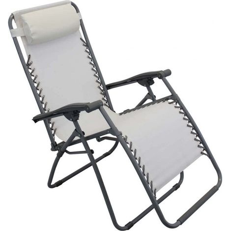 Sedia Sdraio Zero Gravity Reclinabile Pieghevole 88x65x110 h cm in Textilene Beige (1/3)