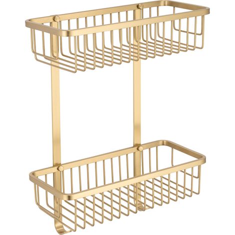 Milos Colore Brushed Brass Rectangular 2 Tier Wall Mounted Wire Basket