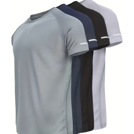 T-shirts d'entraînement pour hommes - Hauts d'entraînement à séchage rapide et évacuant l'humidité, avec bandes réfléchissantes, légers et respirants, parfaits pour la course et l'entraînement. (1/5)