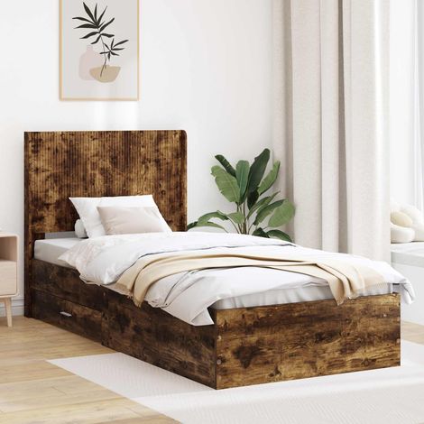 vidaXL Bed Frame with Storage and Headboard Smoked Oak 75 x 190 cm (1/5)