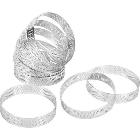 8 pièces acier inoxydable cercle tarte résistant chaleur perforé gâteau cercle mousse rond double roulé cercle tarte (1/5)