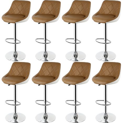 SiFree®Lot de 8 Tabouret de Bar Marron Blanc avec Dossier à Sergé en Cuir Bien Rembourré (1/2)