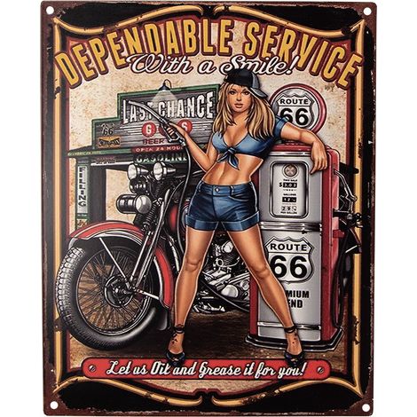 Plaque Décorative Murale Vintage en Fer Noir Motif Femme et Moteur 20 x 25 cm - PANGIVO