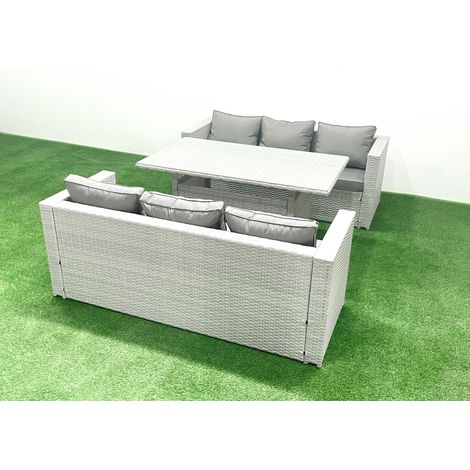 Fimous Rattan Garden Furniture Set 6 Seater Outdoor Sofa Set with Dining Table Light Grey Mixed (1/5)