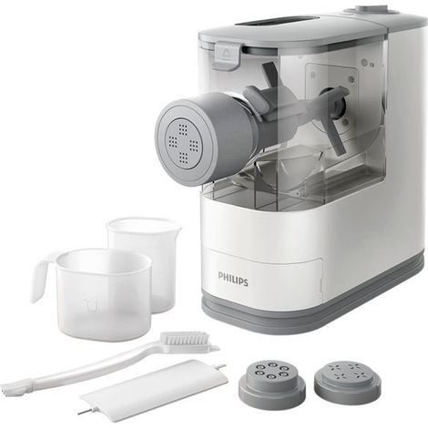 Philips – Machine à pâtes fraîches 450g en 18min – 4 disques spaghetti, penne, fettuccine, lasagne – Compacte 135mm – 150W – Automatique