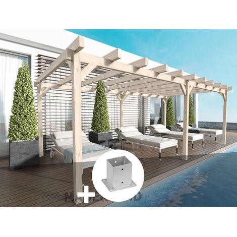 Pergola en bois lamellé-collé Marseille 600 x 500 cm + 6 supports poteaux - Maderland