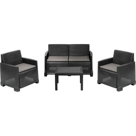Salon de jardin Iseo 1 canape' 2 fauteuils et 1 table en rotin graphite pour inte'rieur et exte'rieur (1/2)