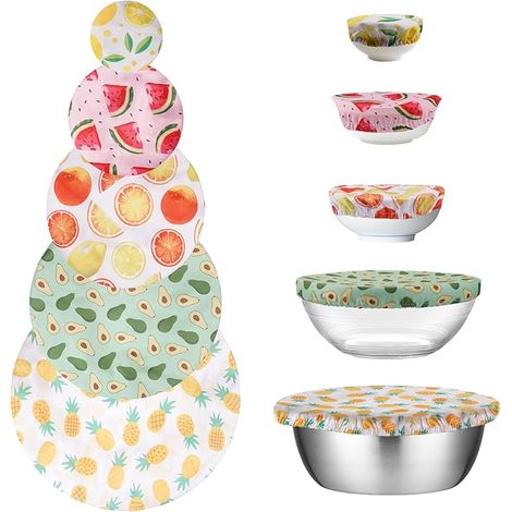 Lot de 5 couvercles en coton pour salade en verre, réutilisables et réutilisables avec élastique pour salade en verre, casseroles