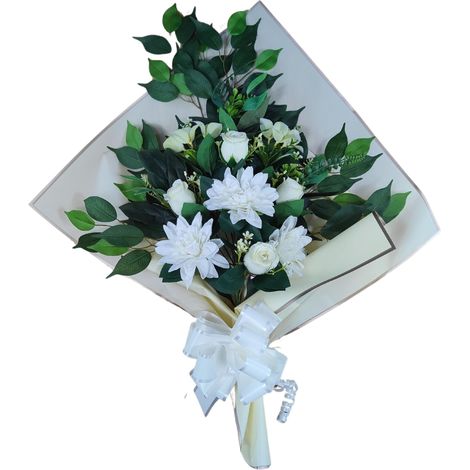 Bouquet de Fleurs artificielles pour cimetière avec Vase à Mettre dans Le Pot du Vase 78 x 63 x 20 cm Dahlias Beige (1/3)