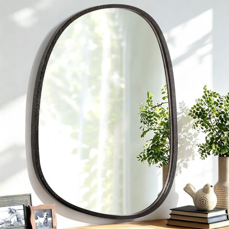 Miroir asymétrique à Suspendre en Bois pour Le Mur Cadre irrégulier Petit Miroir Mural Moderne Décoratif Chambre à Coucher Salon Salle de Bains Entrée Vanité Esthétique Miroir Ovale (1/5)