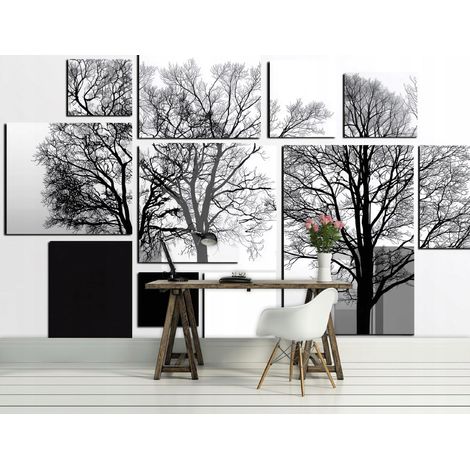 Fototapete Bäume Abstrakt Wald Grau 3D-Optik, für Wohnzimmer und Schlafzimmer, 150 x 105 cm – Komplettset inkl. Kleister & Anleitung (1/5)