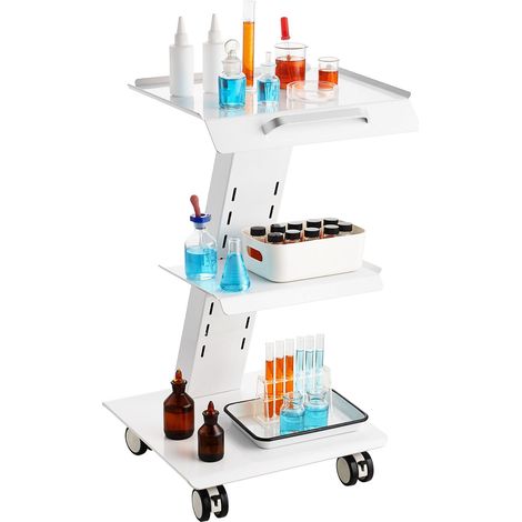 Chariot de Laboratoire Mobile, 3 Étagères Métalliques, avec Prise Intégrée, Roulettes Pivotantes, Capacité 100 kg, pour Clinique, Beauté & Salon (1/5)