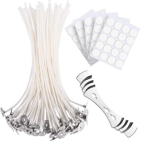 50 Stück Kerzendochte 15cm mit Haftpads - Zubehör für Kerzenherstellung, Candle DIY, Öllampen & Aromatherapie (1/5)