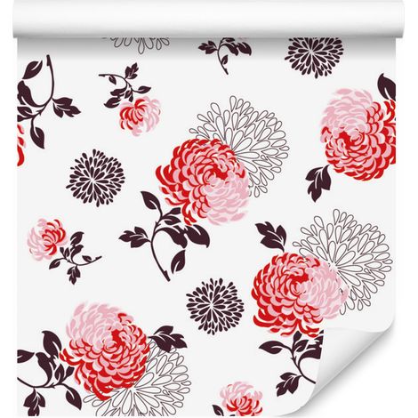 Papel pintado con flores y crisantemos coloridos para salón y dormitorio, 50x1000 cm. (1/5)