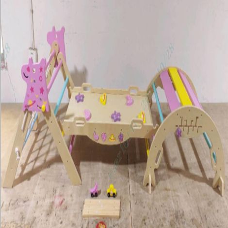 Ensemble d'escalade licorne rose en bois pliable avec triangle, arche et rampe réversible pour chambre et salle de jeux