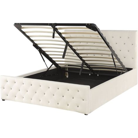 Letto Stile Moderno con Contenitore Velluto Beige 140 x 200 cm Amiens