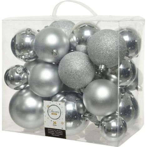 Scatola da 26 Palline Argento Varie Misure ø6cm/ø8cm/ø10cm (1/3)